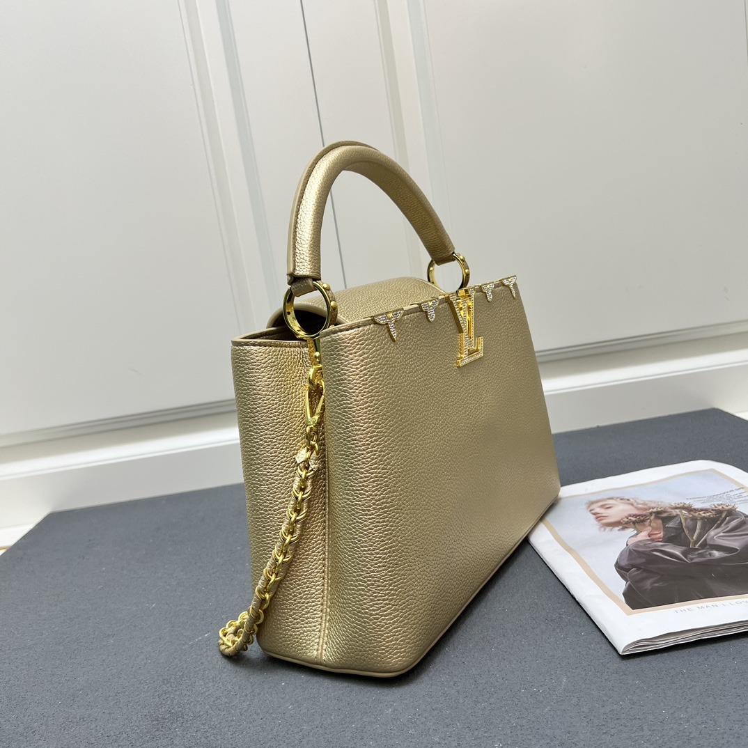 LV 高仿 24585 大號香檳金鏈條手提包 31.5cm典雅百搭女款｜歐美奢侈品精品推薦