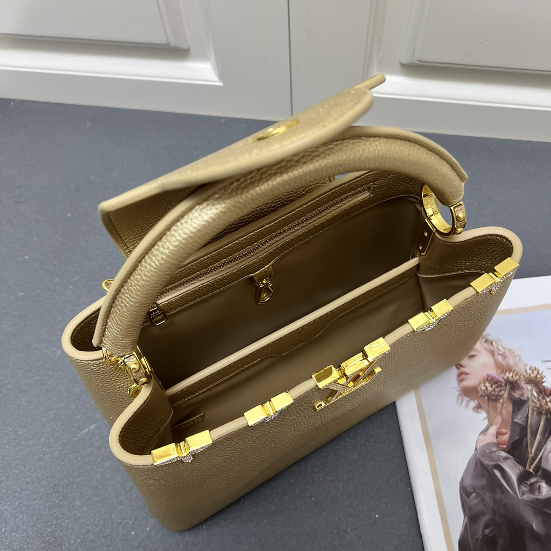 LV 高仿 24585 大號香檳金鏈條手提包 31.5cm典雅百搭女款｜歐美奢侈品精品推薦