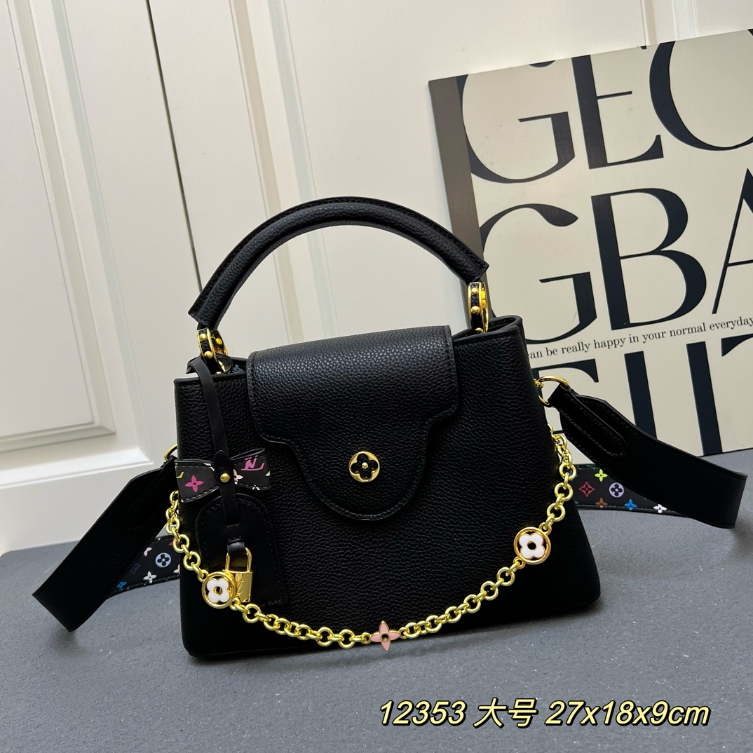 LV 一比一 12353 大號黑色鏈條翻蓋手提包 27x18x9cm氣質女包｜歐美奢侈品精品推薦