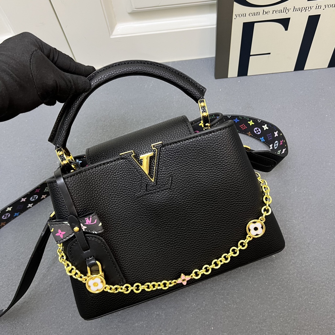 LV 一比一 12353 大號黑色鏈條翻蓋手提包 27x18x9cm氣質女包｜歐美奢侈品精品推薦