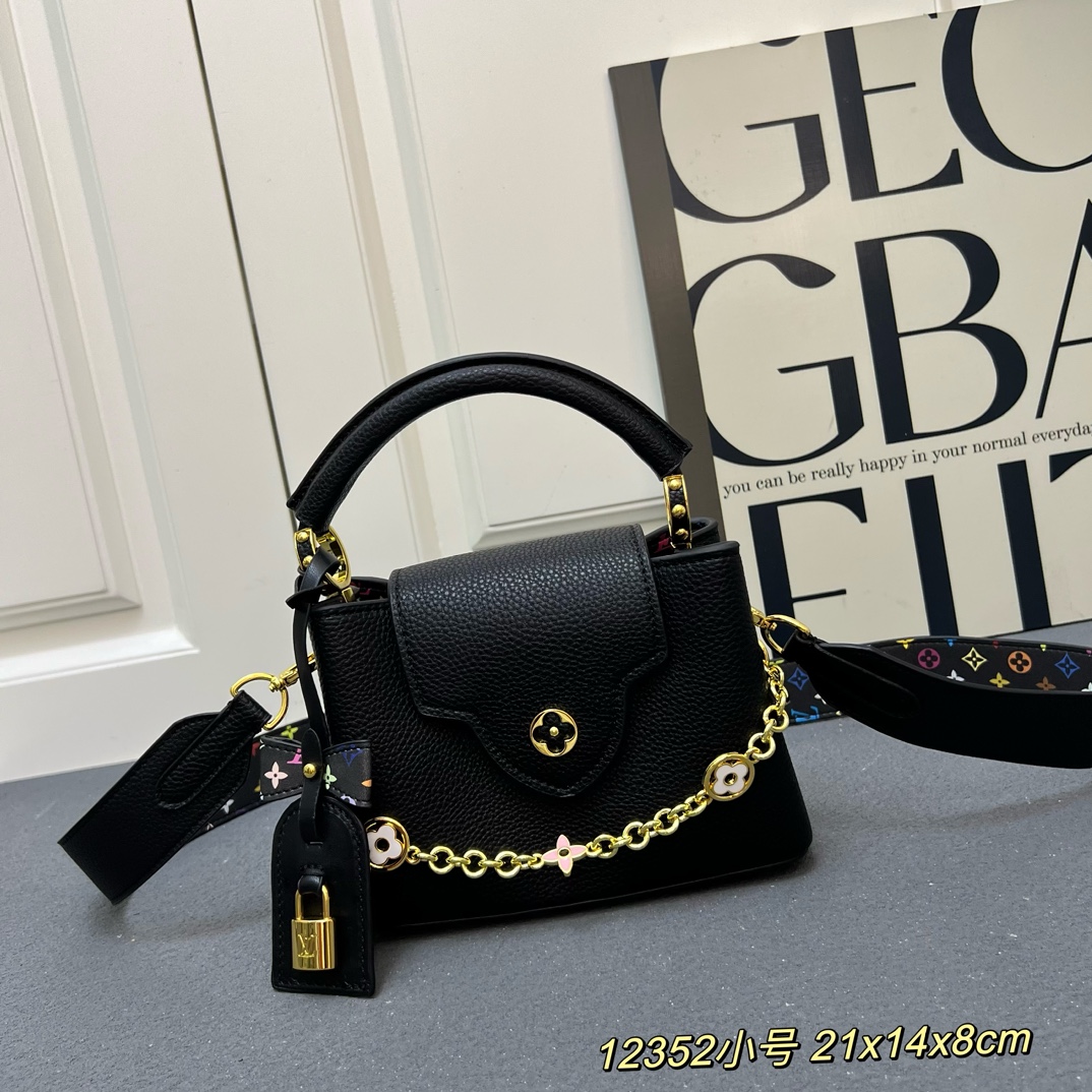 LV 原單 12352 小號黑色鏈條翻蓋手提包 21x14x8cm鎖扣女包