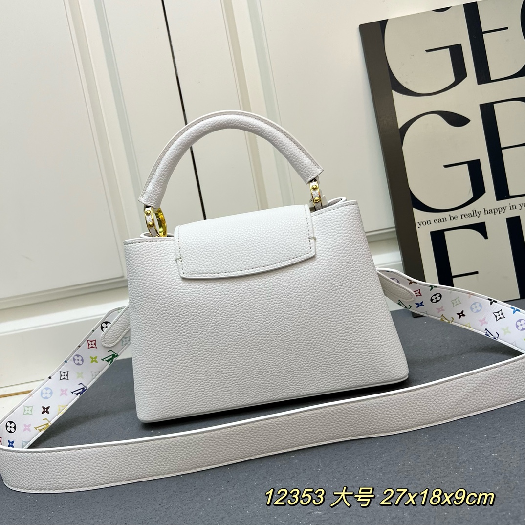 LV A貨 12353 大號白色鎖扣翻蓋手提包 27x18x9cm寬肩帶女包｜歐美奢侈品精品推薦