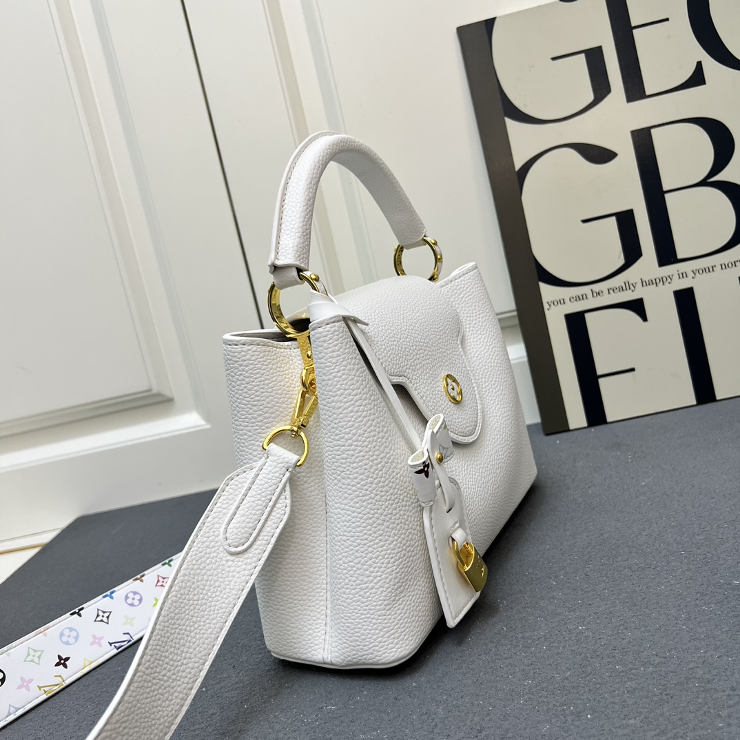 LV A貨 12353 大號白色鎖扣翻蓋手提包 27x18x9cm寬肩帶女包｜歐美奢侈品精品推薦