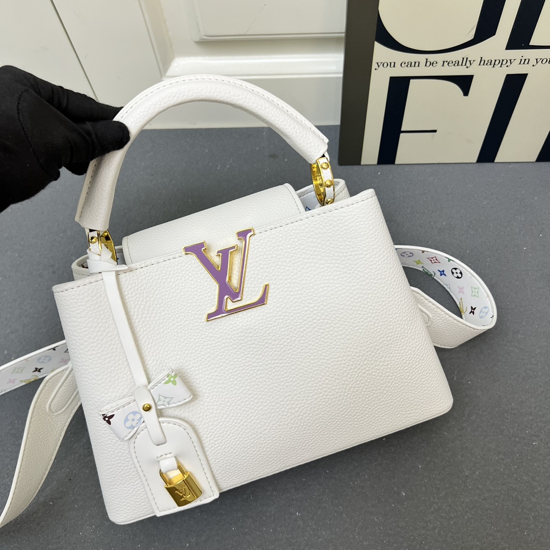 LV A貨 12353 大號白色鎖扣翻蓋手提包 27x18x9cm寬肩帶女包｜歐美奢侈品精品推薦