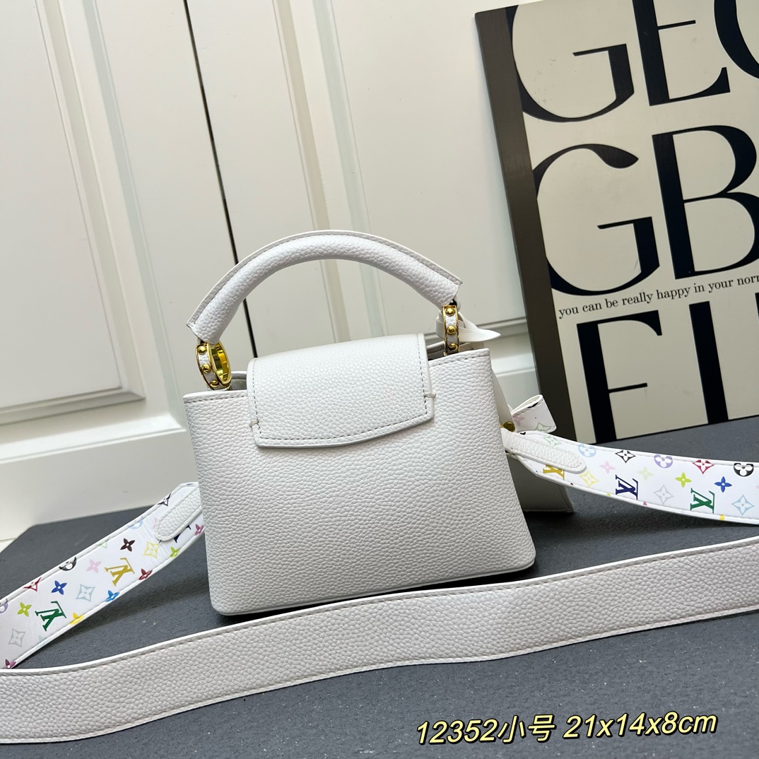 LV高仿 12352 小號白色鎖扣翻蓋手提包 21x14x8cm寬肩帶女包｜歐美奢侈品精品推薦