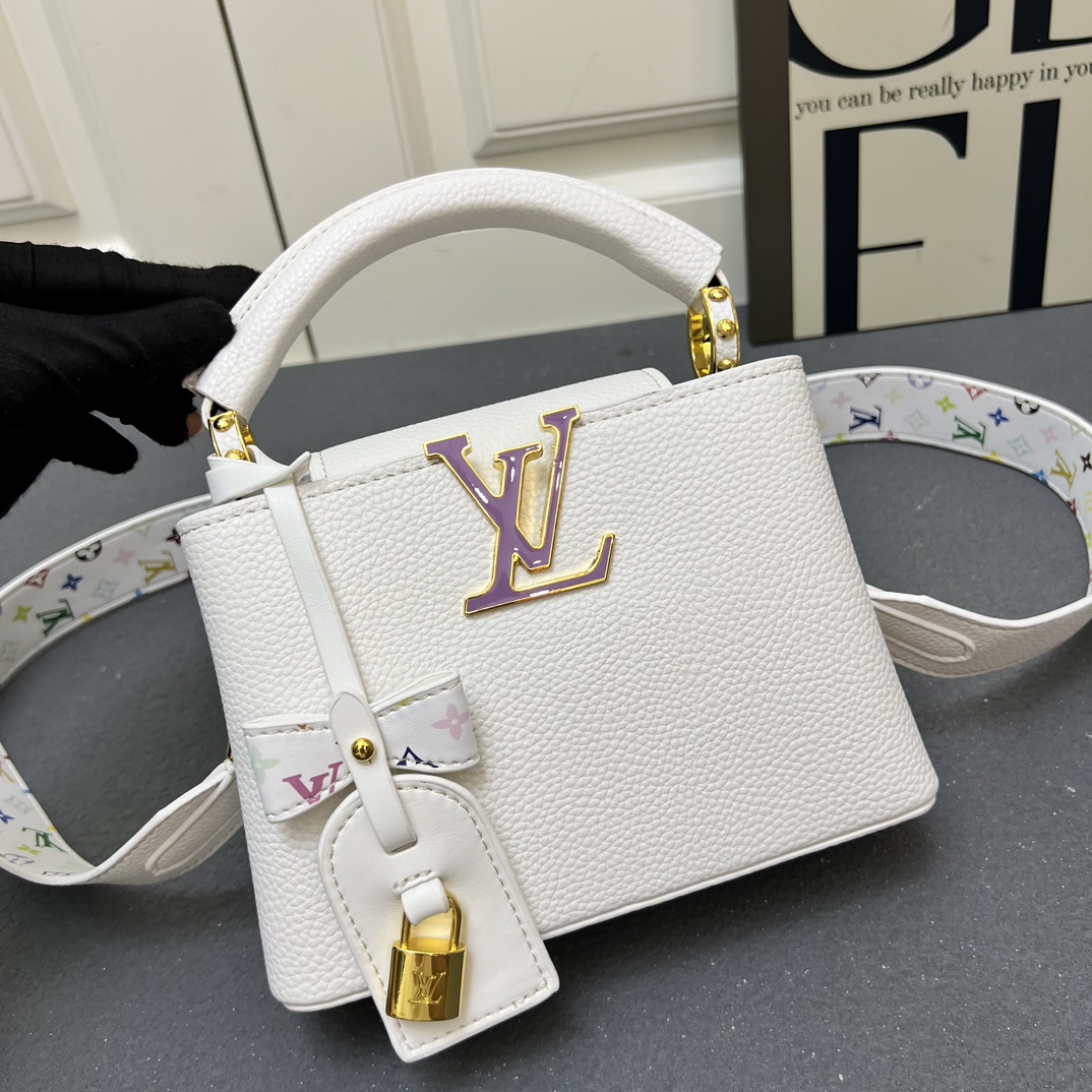 LV高仿 12352 小號白色鎖扣翻蓋手提包 21x14x8cm寬肩帶女包｜歐美奢侈品精品推薦