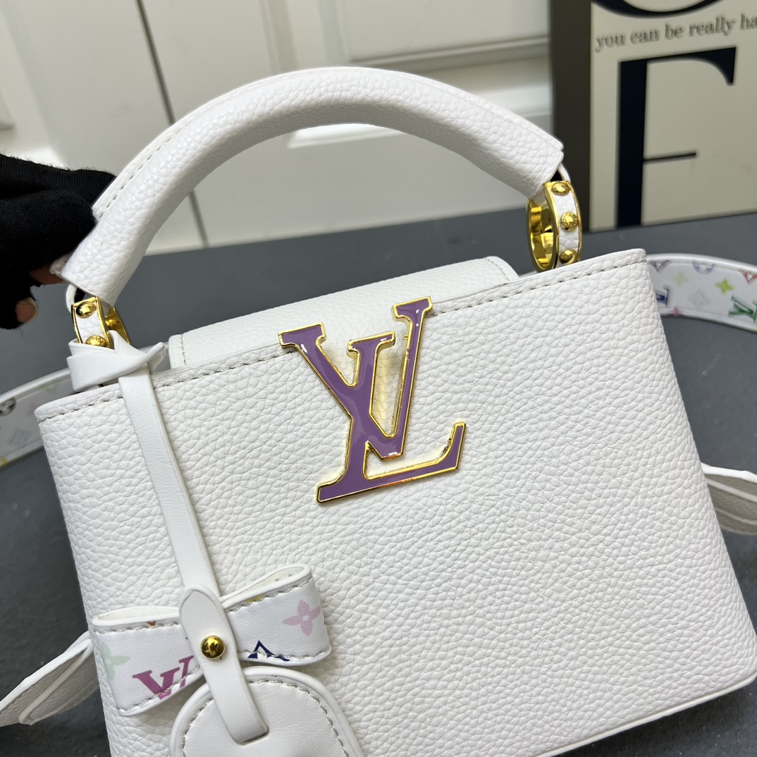 LV高仿 12352 小號白色鎖扣翻蓋手提包 21x14x8cm寬肩帶女包｜歐美奢侈品精品推薦