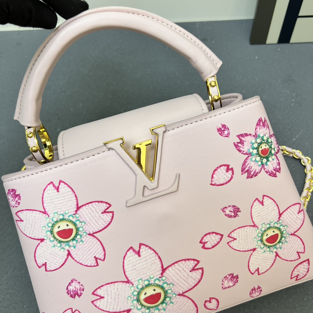 LV一比一 13250 大號粉色櫻花圖案手提包 27x18x9cm鏈條肩背包｜歐美奢侈品精品推薦