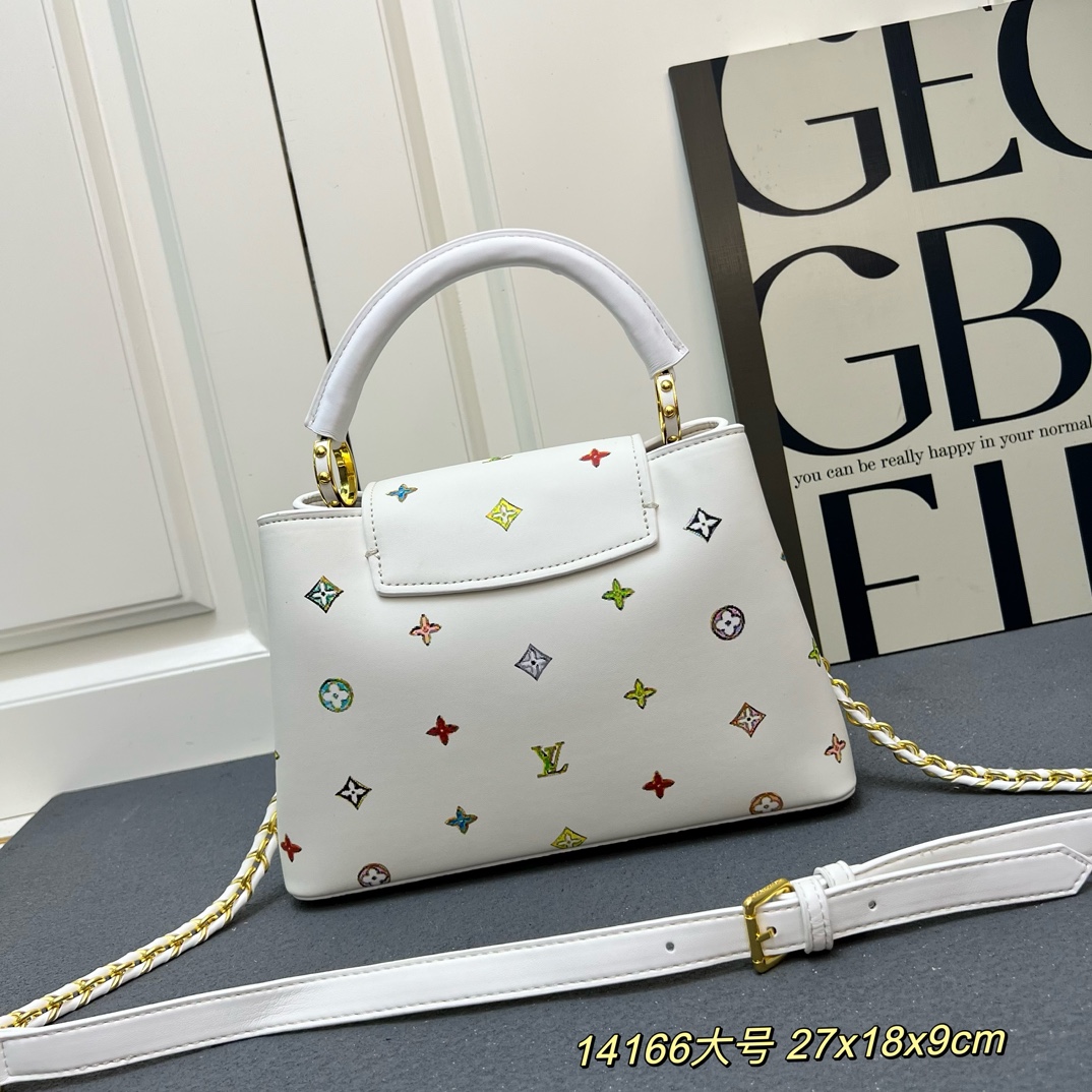 LV A貨 14166 大號白色彩標手提包 27x18x9cm鏈條肩背包｜歐美奢侈品精品推薦