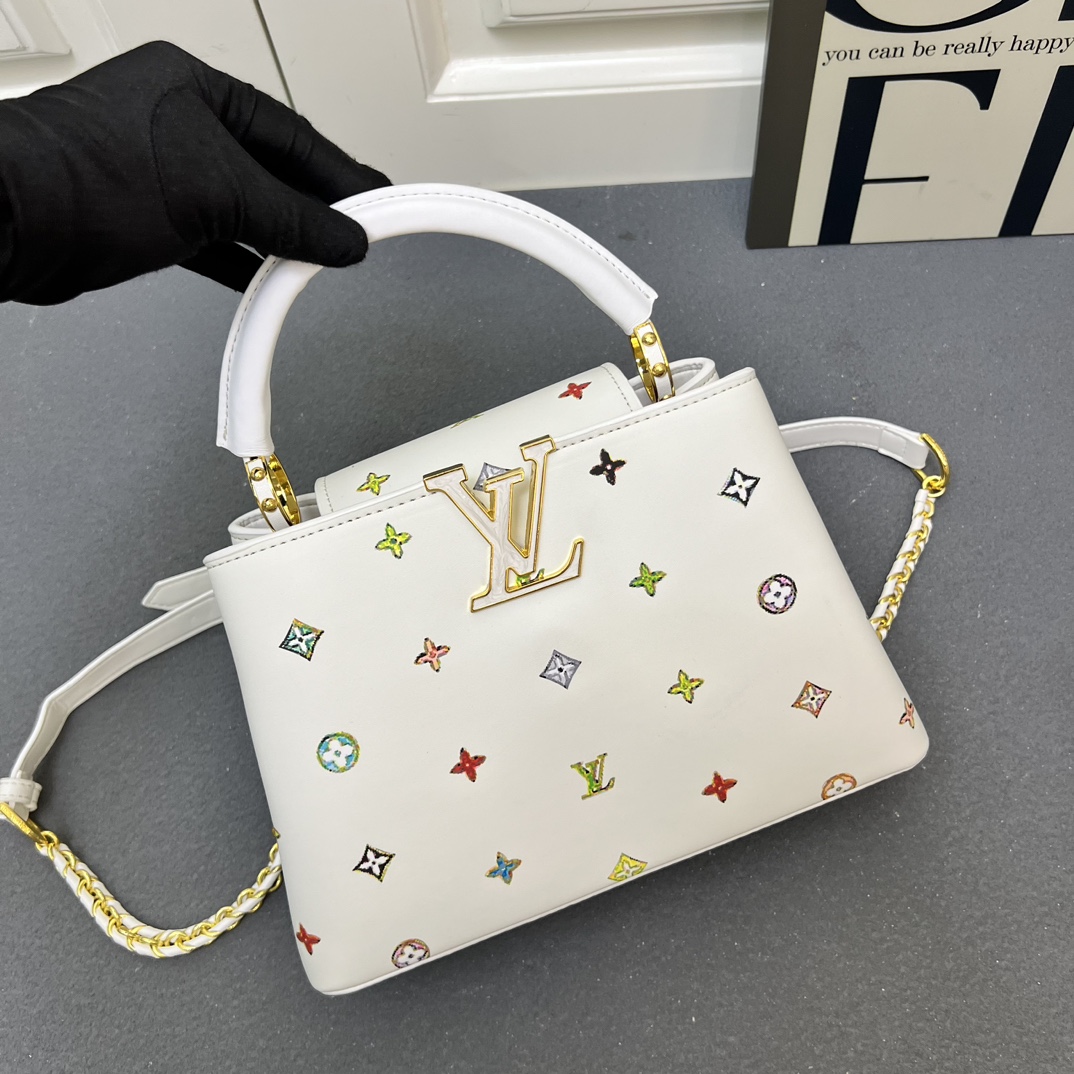 LV A貨 14166 大號白色彩標手提包 27x18x9cm鏈條肩背包｜歐美奢侈品精品推薦