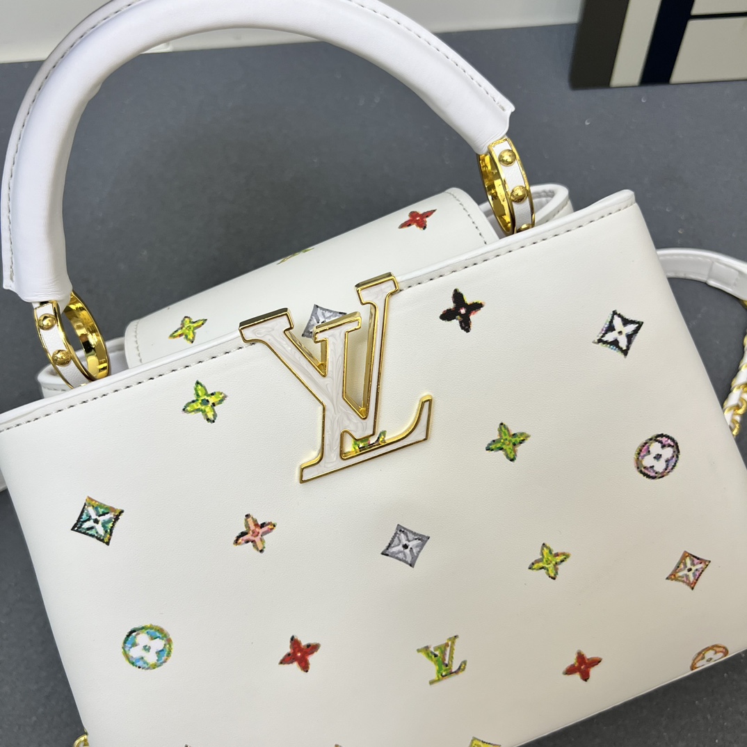 LV A貨 14166 大號白色彩標手提包 27x18x9cm鏈條肩背包｜歐美奢侈品精品推薦