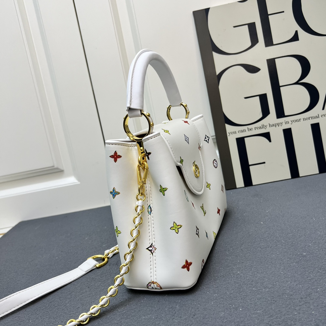 LV A貨 14166 大號白色彩標手提包 27x18x9cm鏈條肩背包｜歐美奢侈品精品推薦