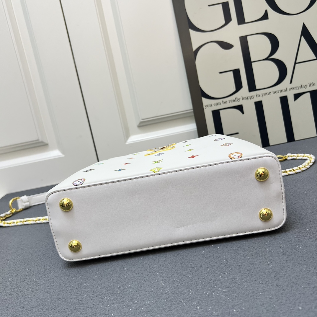 LV A貨 14166 大號白色彩標手提包 27x18x9cm鏈條肩背包｜歐美奢侈品精品推薦
