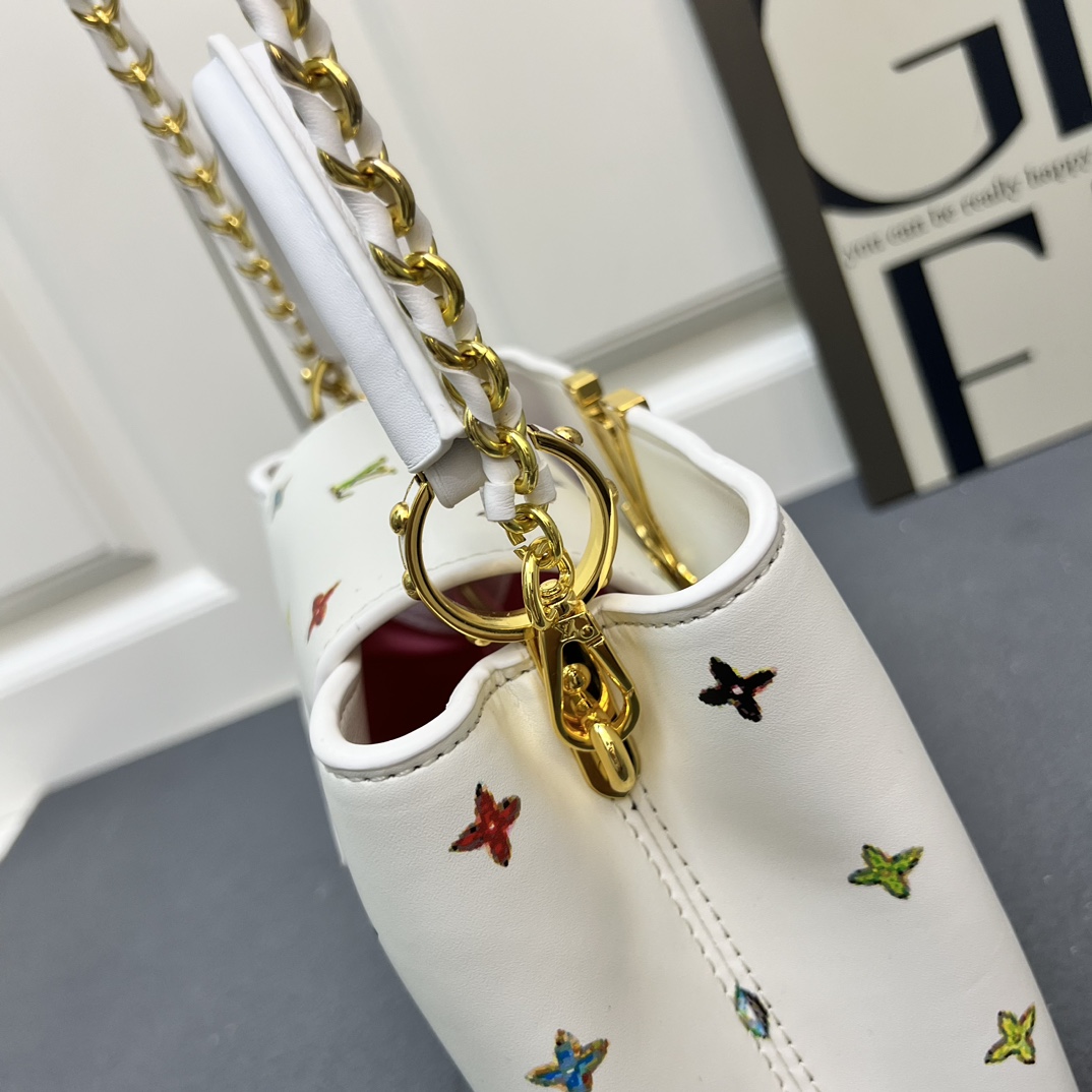 LV A貨 14166 大號白色彩標手提包 27x18x9cm鏈條肩背包｜歐美奢侈品精品推薦