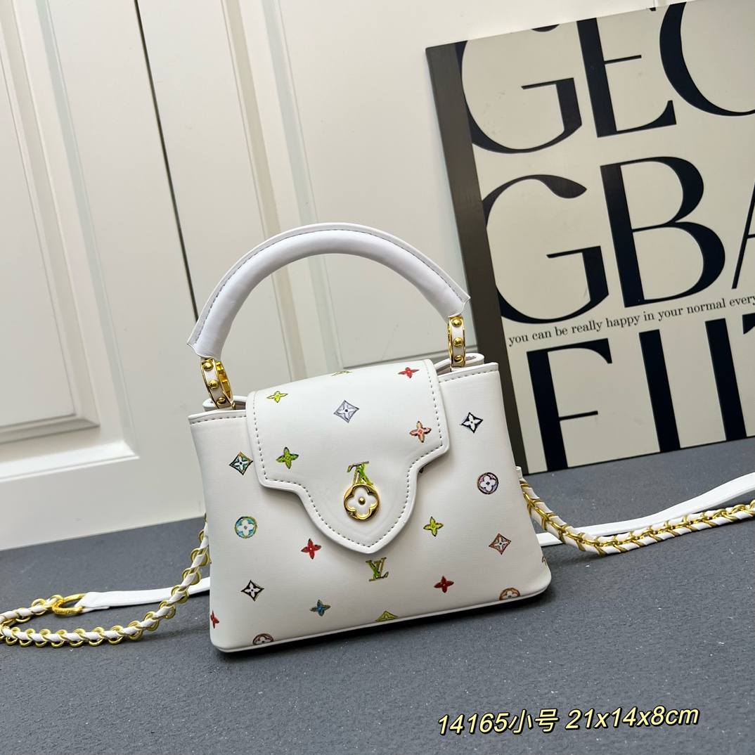 LV 原單 14165 小號白色彩標手提包 21x14x8cm鏈條肩背包