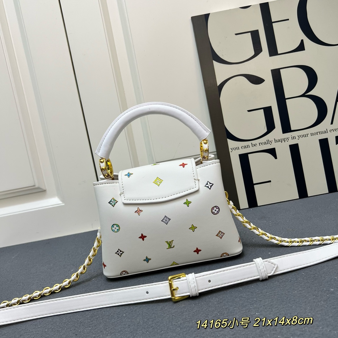 LV 原單 14165 小號白色彩標手提包 21x14x8cm鏈條肩背包｜歐美奢侈品精品推薦