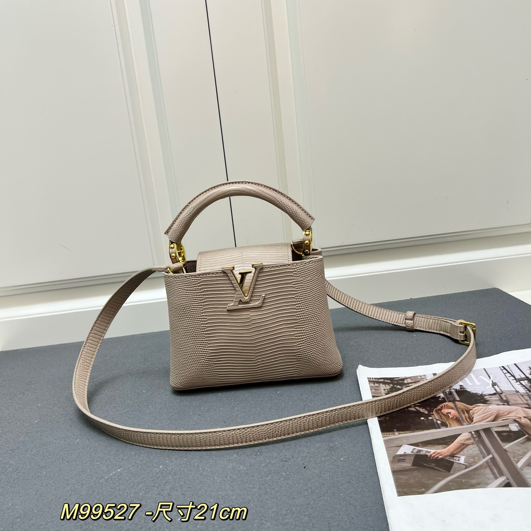 LV 原單 M99527 米杏色鱷魚紋小號手提包 21cm百搭肩背款