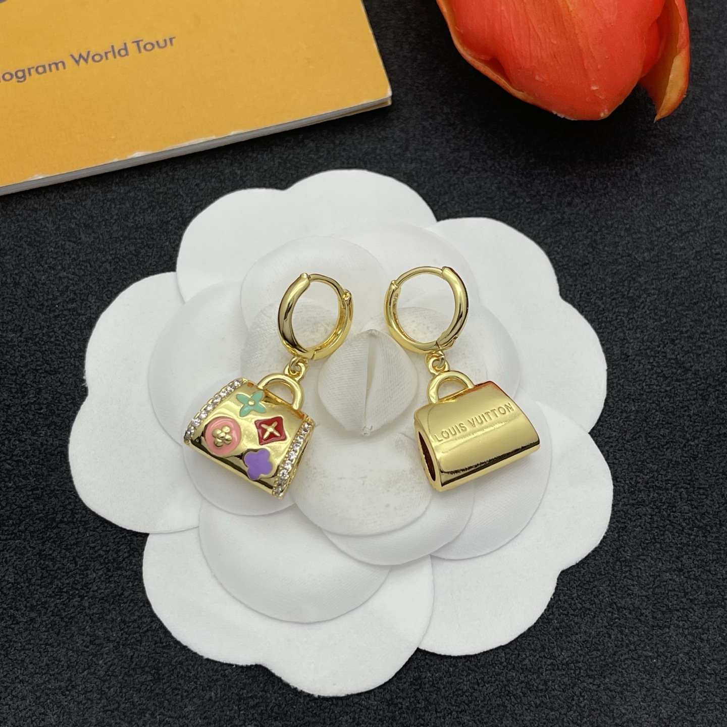 LV彩色手袋耳環 A貨精品琺瑯立體造型｜歐美奢侈品精品推薦