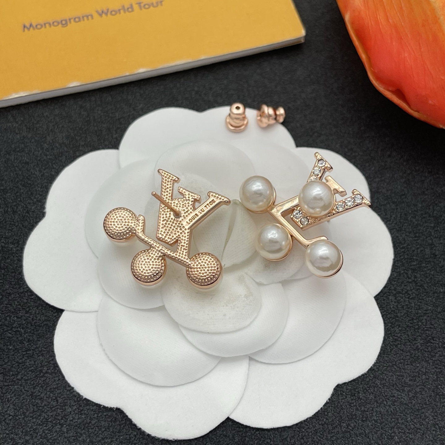 LV珍珠鑲鑽耳環 高仿玫瑰金精品設計｜歐美奢侈品精品推薦