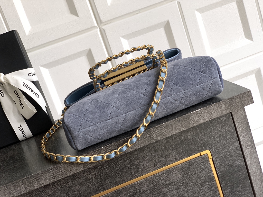 CHANEL 高仿女士絨面鏈條包 優雅藍灰感手提肩背兩用 小香精品風格設計款｜歐美奢侈品精品推薦
