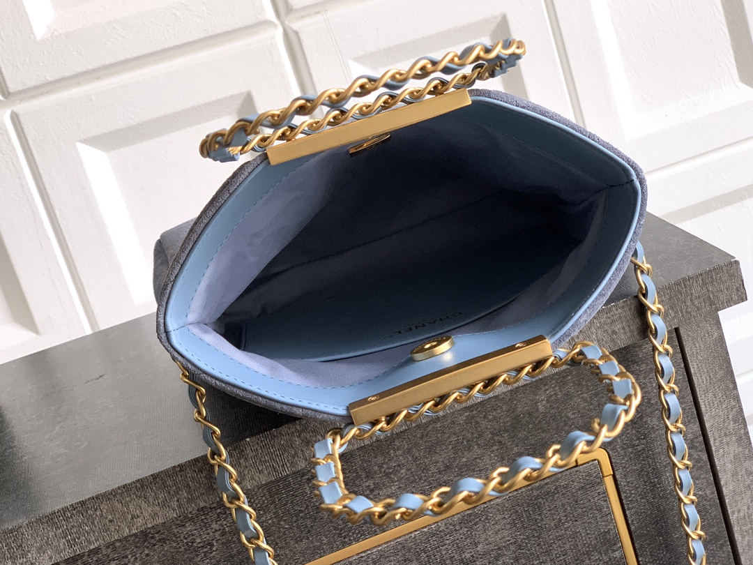 CHANEL 高仿女士絨面鏈條包 優雅藍灰感手提肩背兩用 小香精品風格設計款｜歐美奢侈品精品推薦