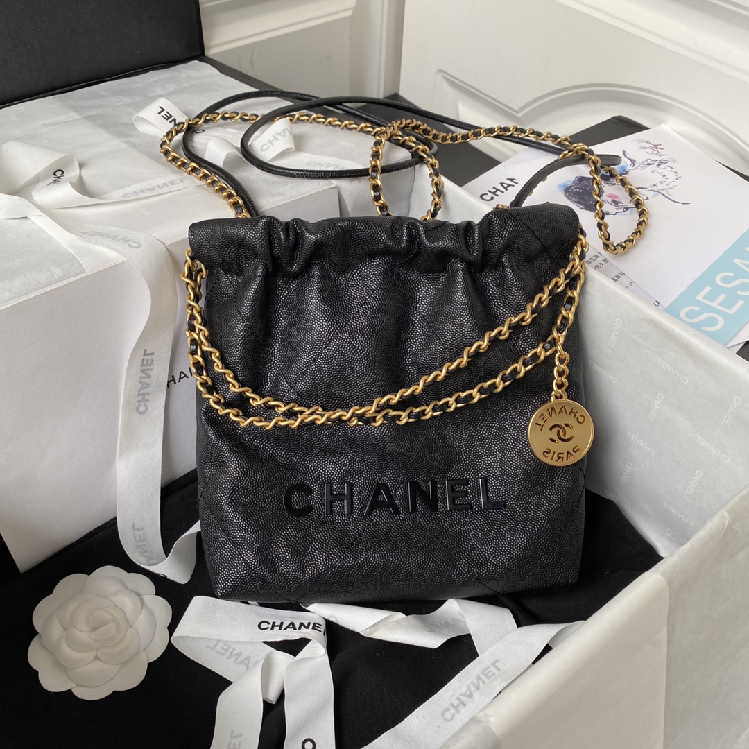 CHANEL A貨黑色束口包 女士金鏈百搭款 都會簡約實用設計