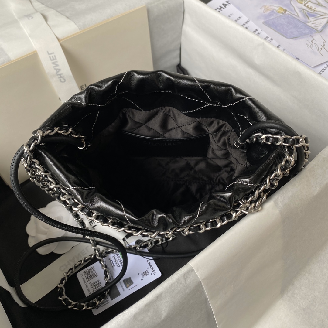 CHANEL 高仿銀黑漸層束口包 女士鏈條肩背款 個性時尚亮面設計｜歐美奢侈品精品推薦