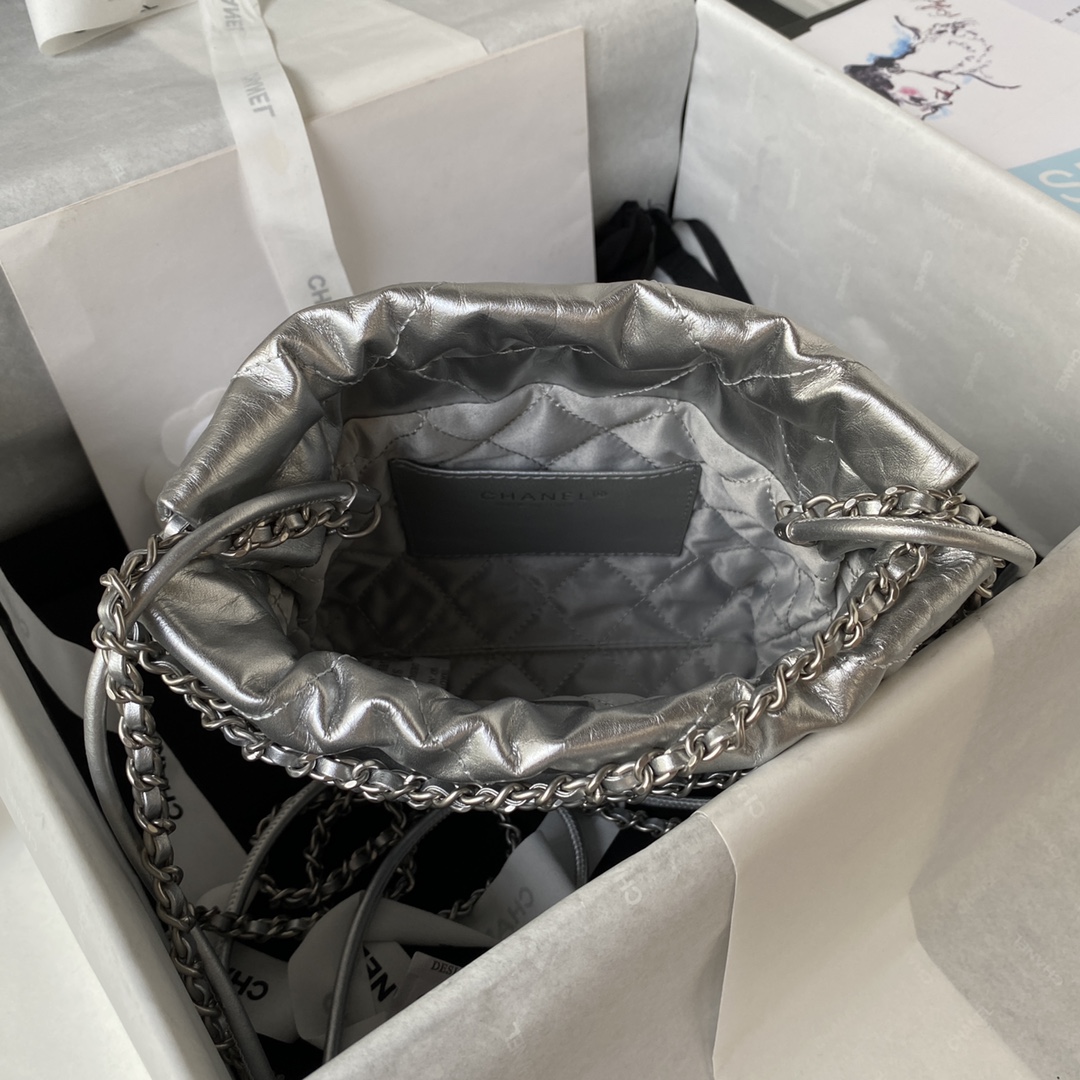CHANEL 一比一亮銀束口包 女士金屬光澤鏈條款 時尚聚會亮眼單品｜歐美奢侈品精品推薦