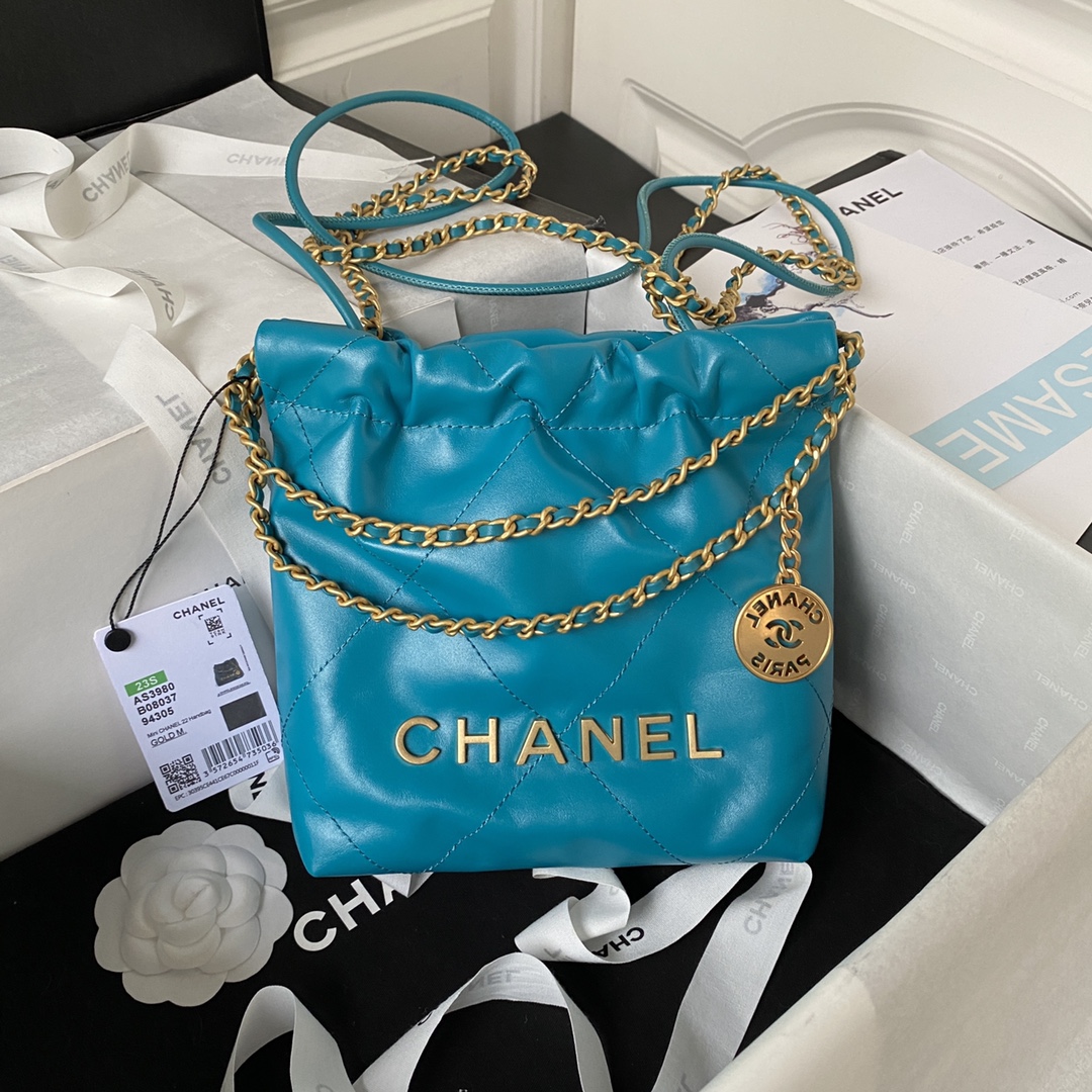 CHANEL 精品仿製湖藍束口包 女士金鏈款 活力亮色休閒風設計