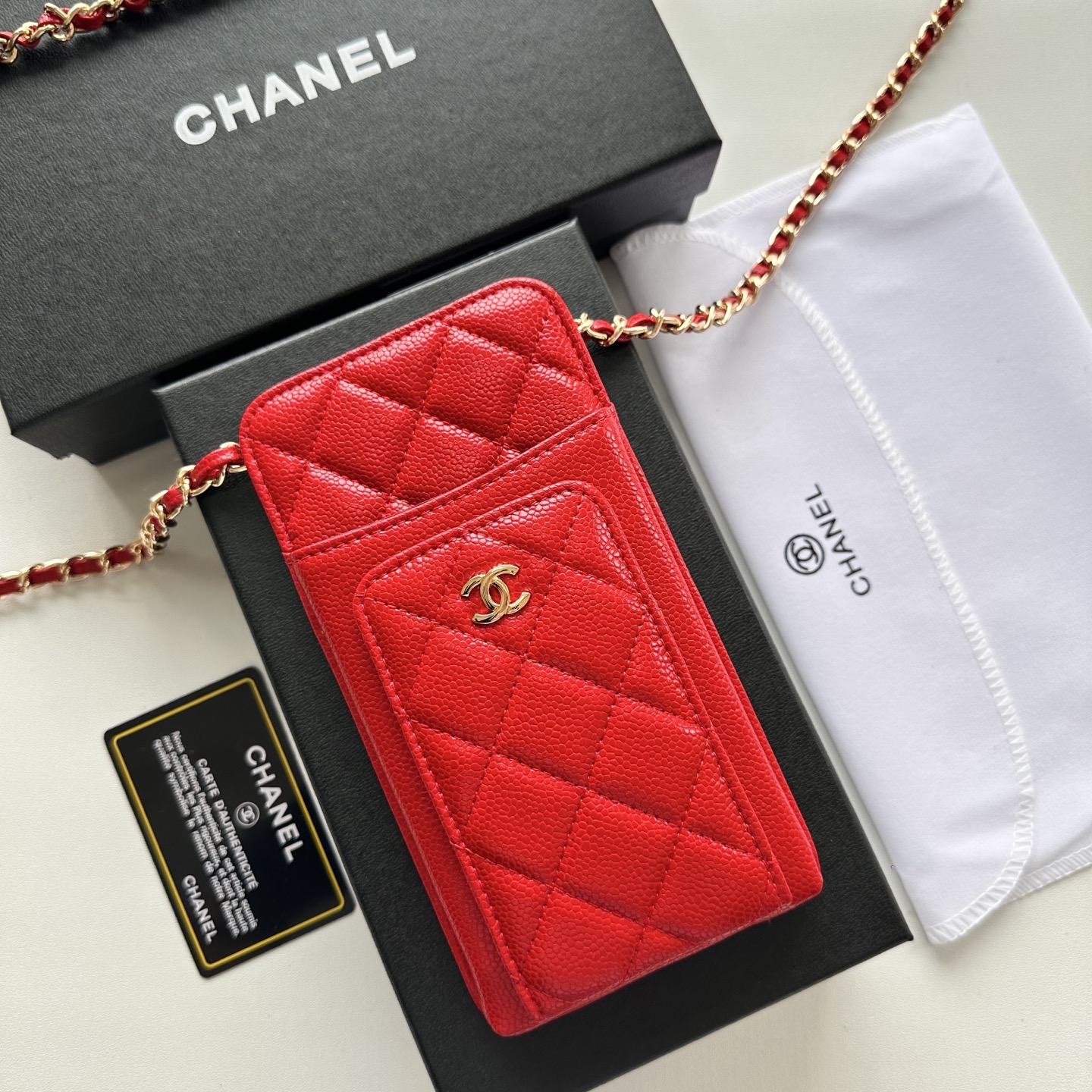 CHANEL 一比一女士斜背手機包 紅色菱格紋小香風鏈條款｜歐美奢侈品精品推薦