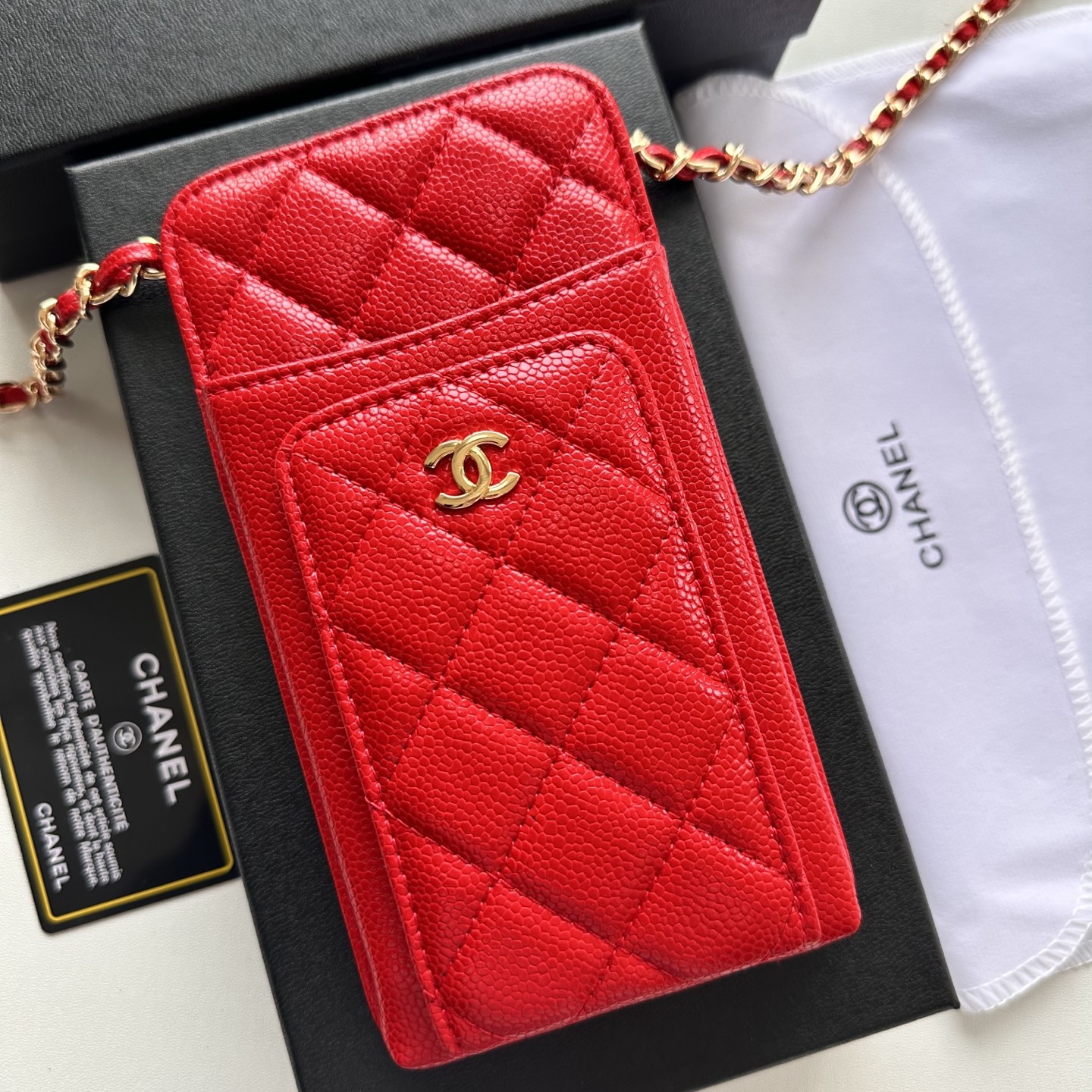 CHANEL 一比一女士斜背手機包 紅色菱格紋小香風鏈條款｜歐美奢侈品精品推薦