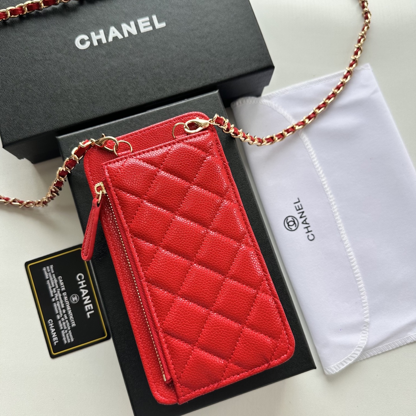 CHANEL 一比一女士斜背手機包 紅色菱格紋小香風鏈條款｜歐美奢侈品精品推薦