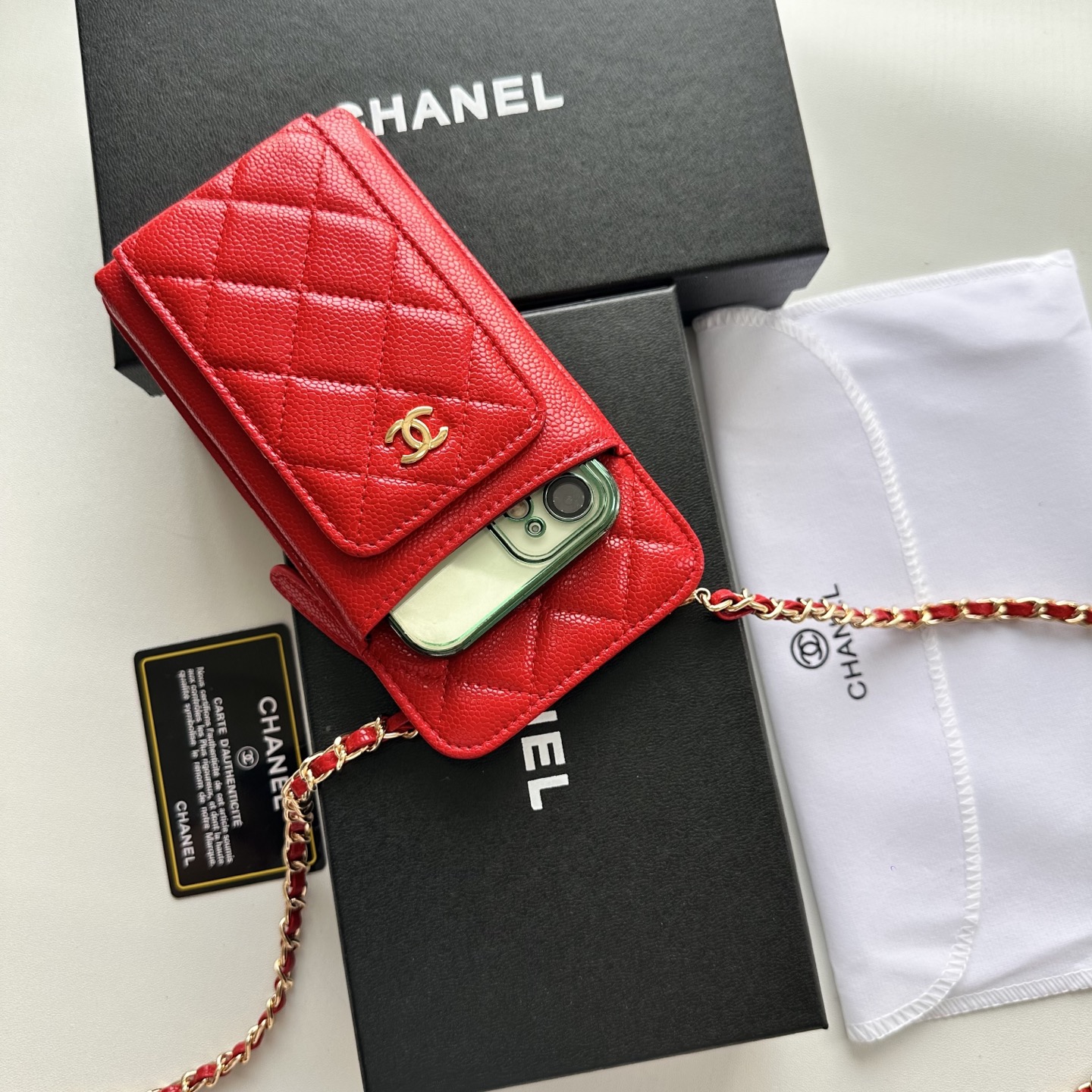 CHANEL 一比一女士斜背手機包 紅色菱格紋小香風鏈條款｜歐美奢侈品精品推薦