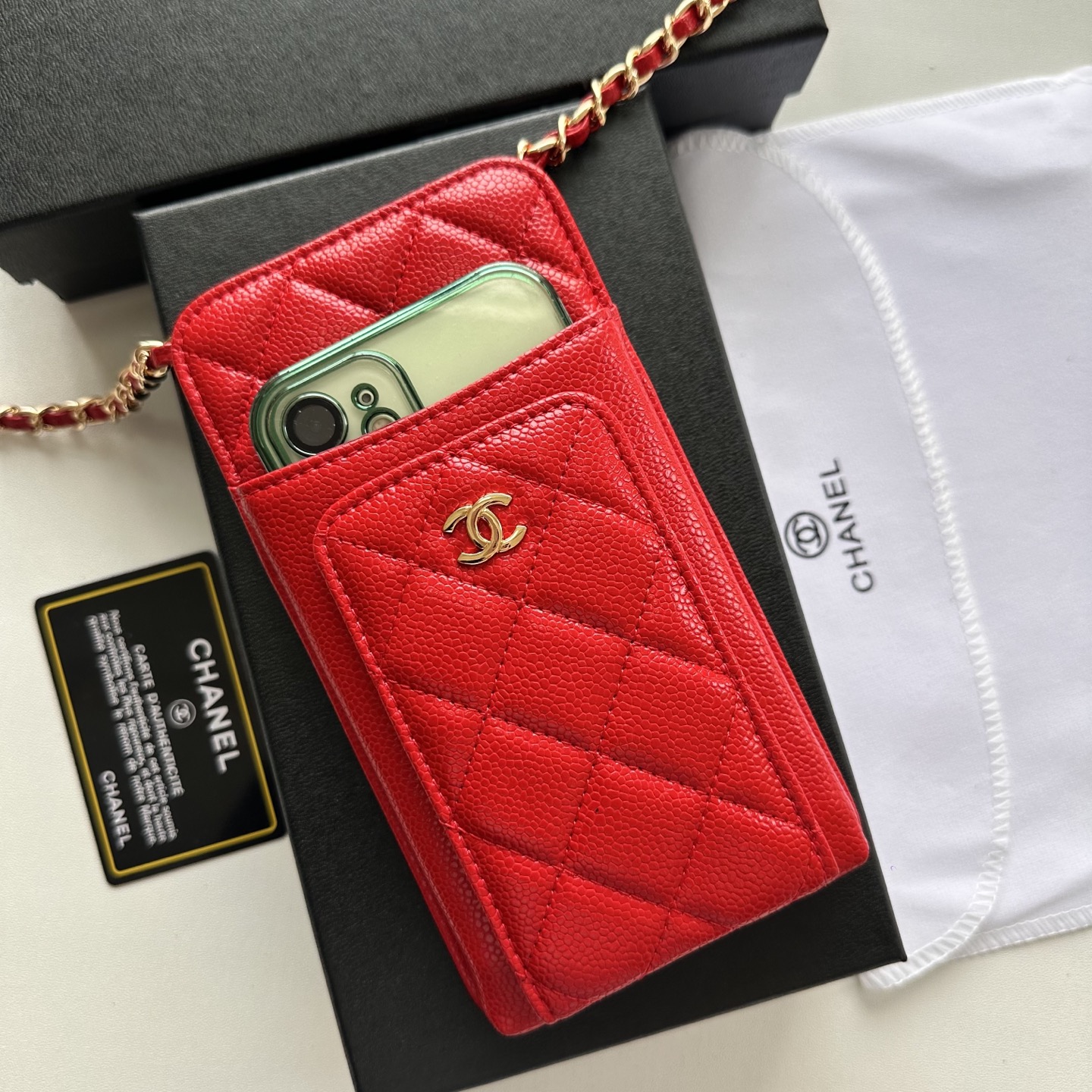 CHANEL 一比一女士斜背手機包 紅色菱格紋小香風鏈條款｜歐美奢侈品精品推薦