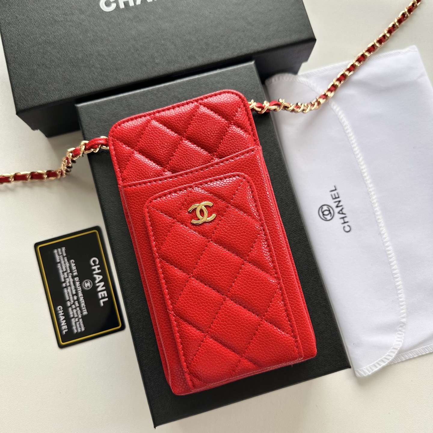 CHANEL 一比一女士斜背手機包 紅色菱格紋小香風鏈條款｜歐美奢侈品精品推薦