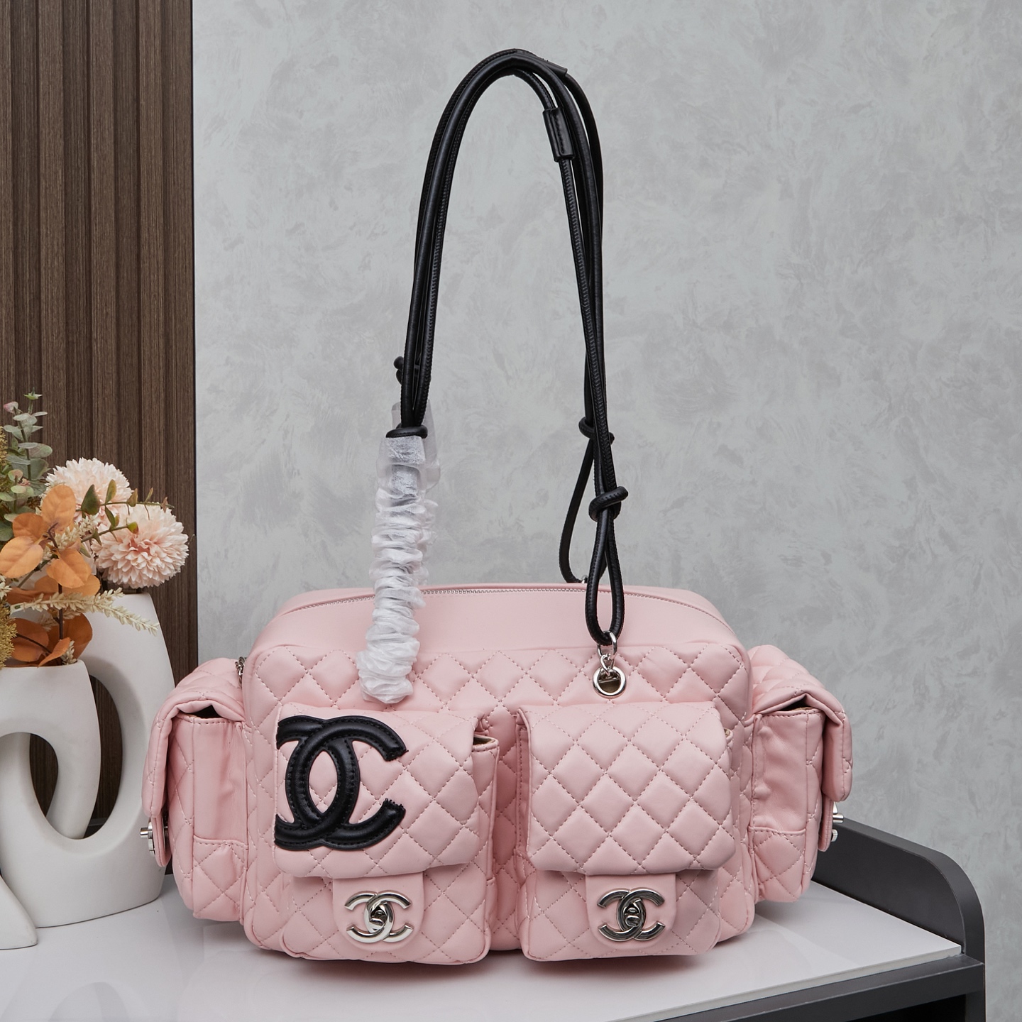 Chanel 高仿多口袋女用肩背包 粉色甜美設計通勤輕奢款