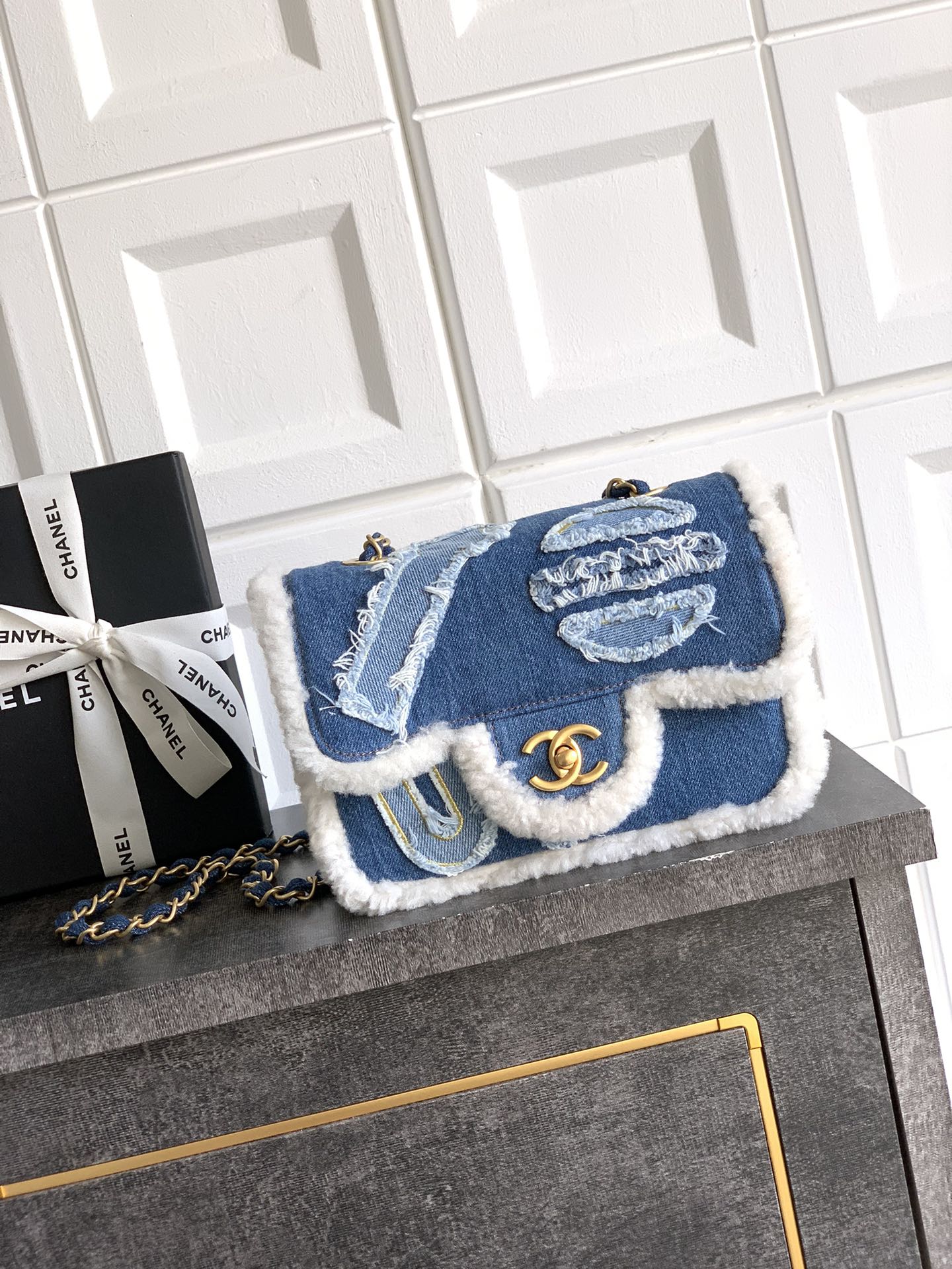 CHANEL 頂級復刻 牛仔拼接羊羔絨菱格包 冬季限量設計款