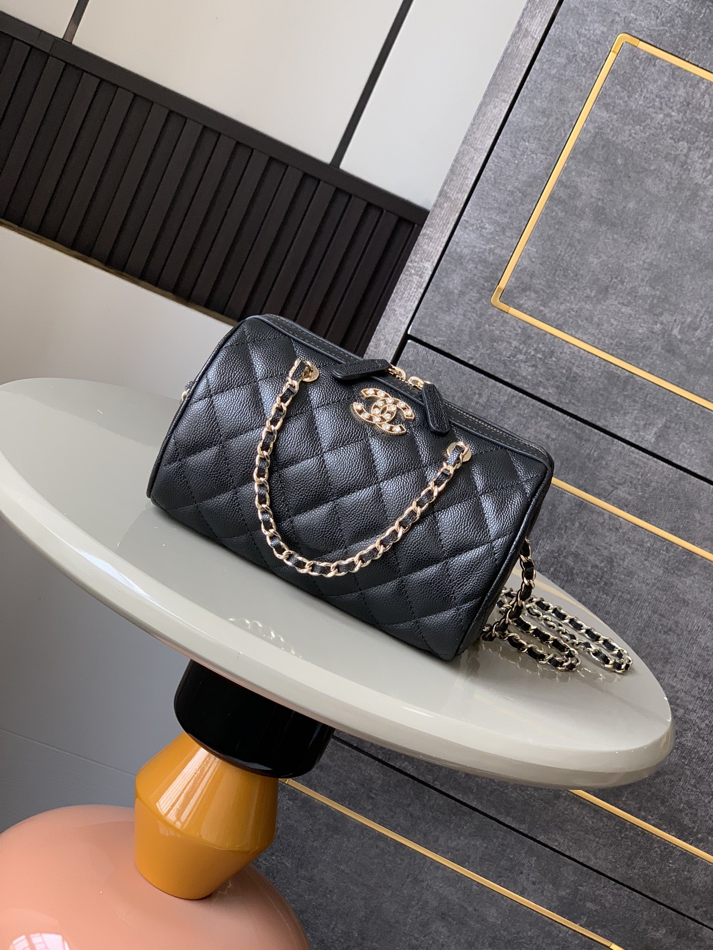 Chanel 高仿黑金迷你箱型包 女士菱格鏈條小方包 2025質感實用新款