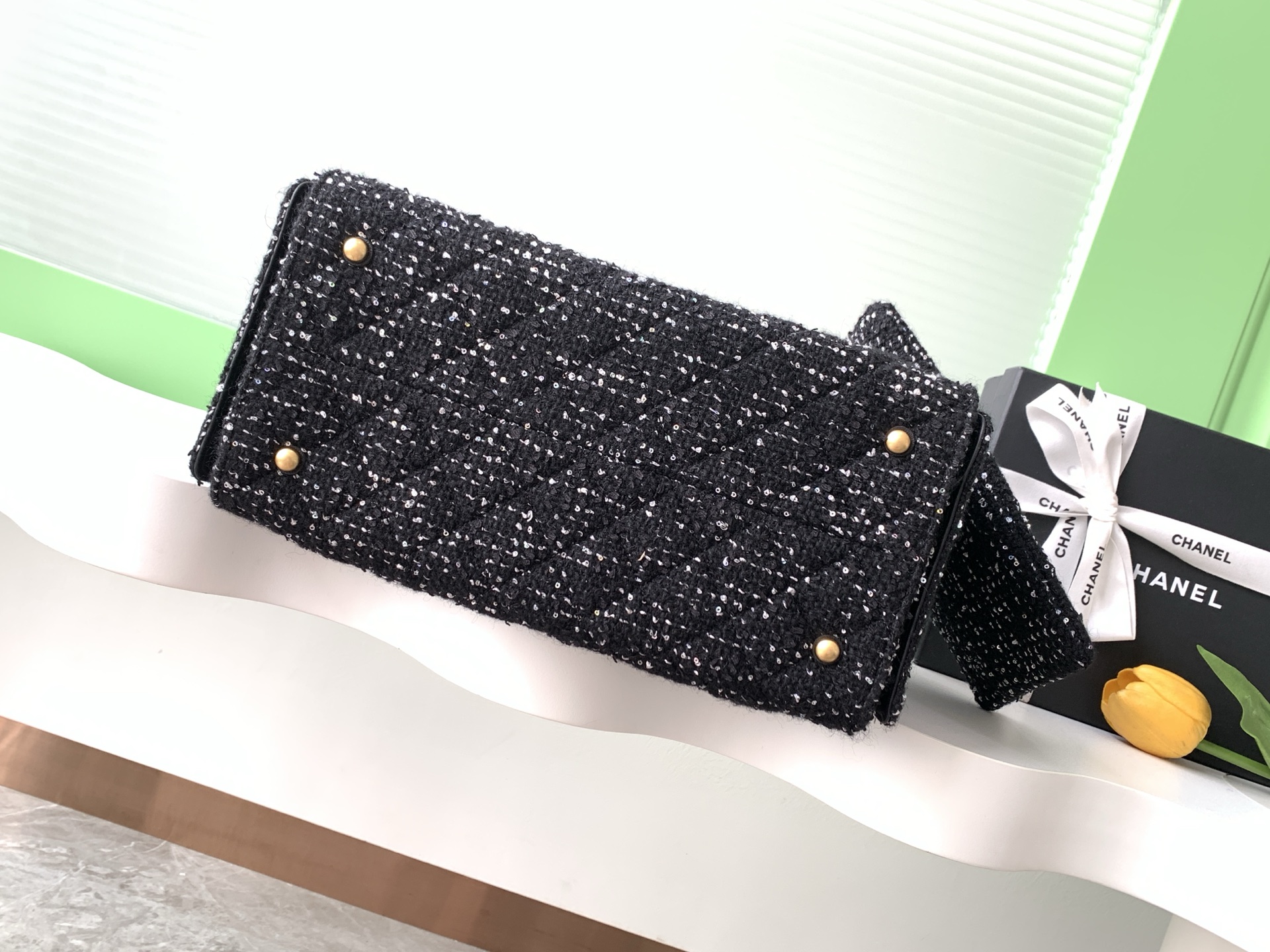 Chanel A貨黑色亮片束口包 女士鏈條肩背包 菱格立體設計2025新款｜歐美奢侈品精品推薦