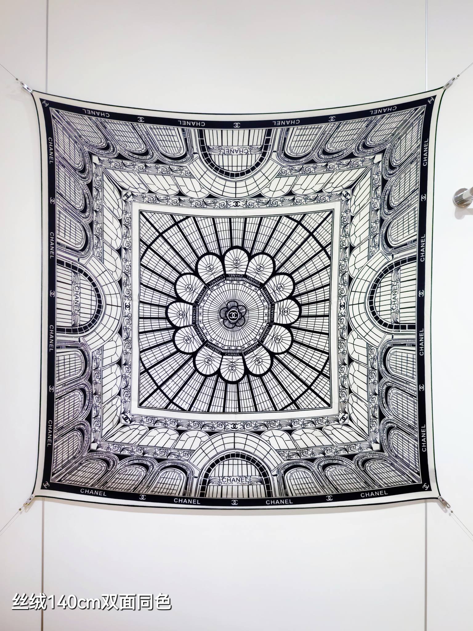 Chanel 高仿建築線條絲巾 雙面黑白140cm 設計感強烈風格款