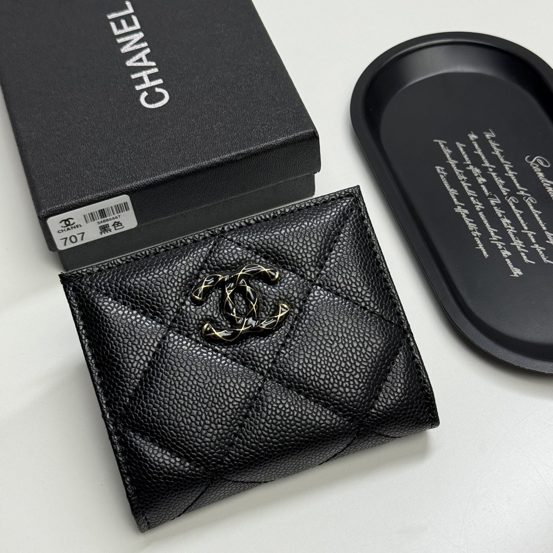 Chanel 原單女士短夾黑色造型Logo款 荔枝皮紋理感十足｜歐美奢侈品精品推薦
