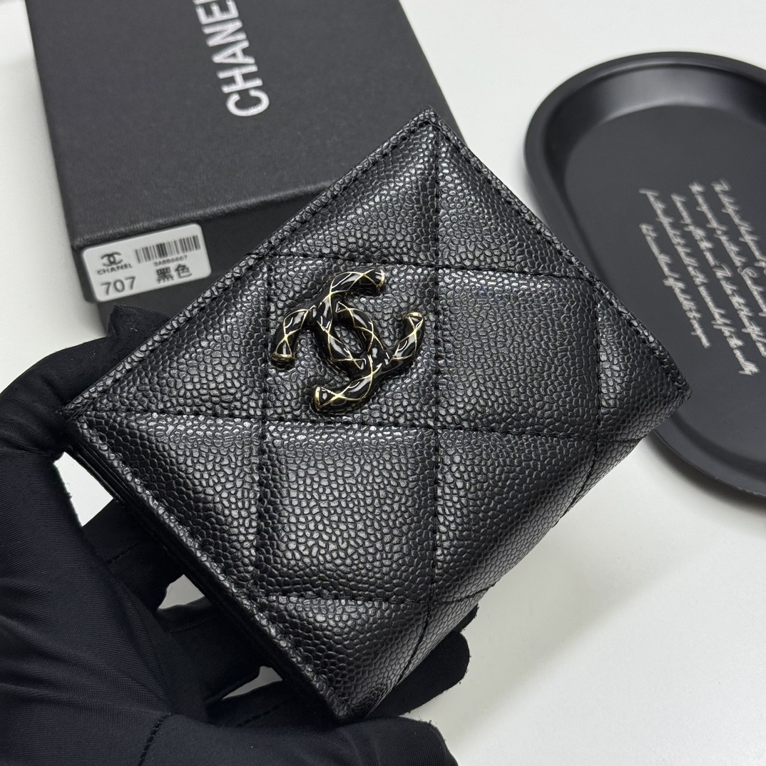 Chanel 原單女士短夾黑色造型Logo款 荔枝皮紋理感十足｜歐美奢侈品精品推薦