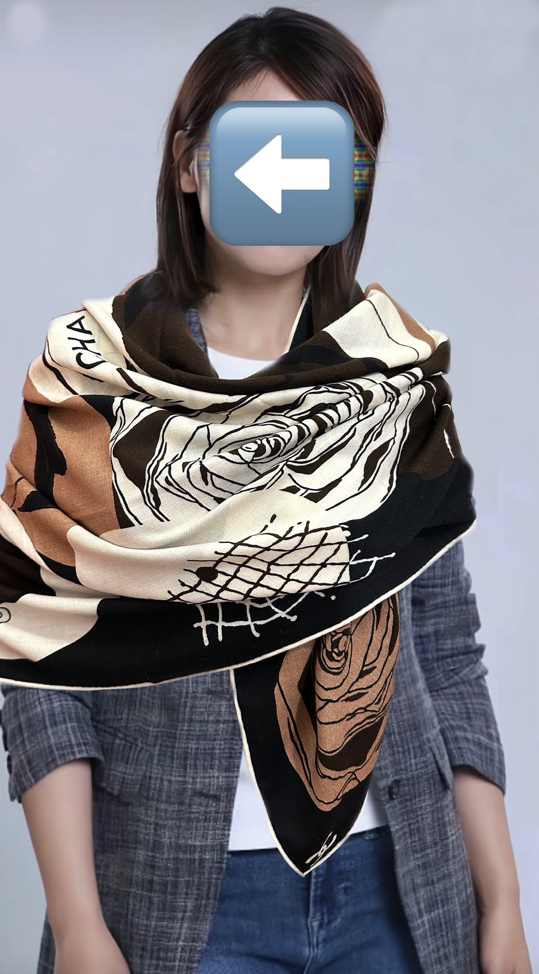 Chanel高仿絲巾咖啡玫瑰拼接印花圖騰秋冬人氣方巾｜歐美奢侈品精品推薦