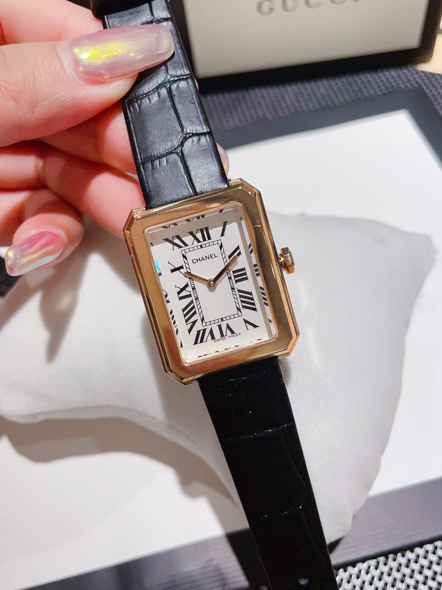 CHANEL 高仿BOY·FRIEND黑羅馬字面金邊女錶 一比一真皮時尚款｜歐美奢侈品精品推薦