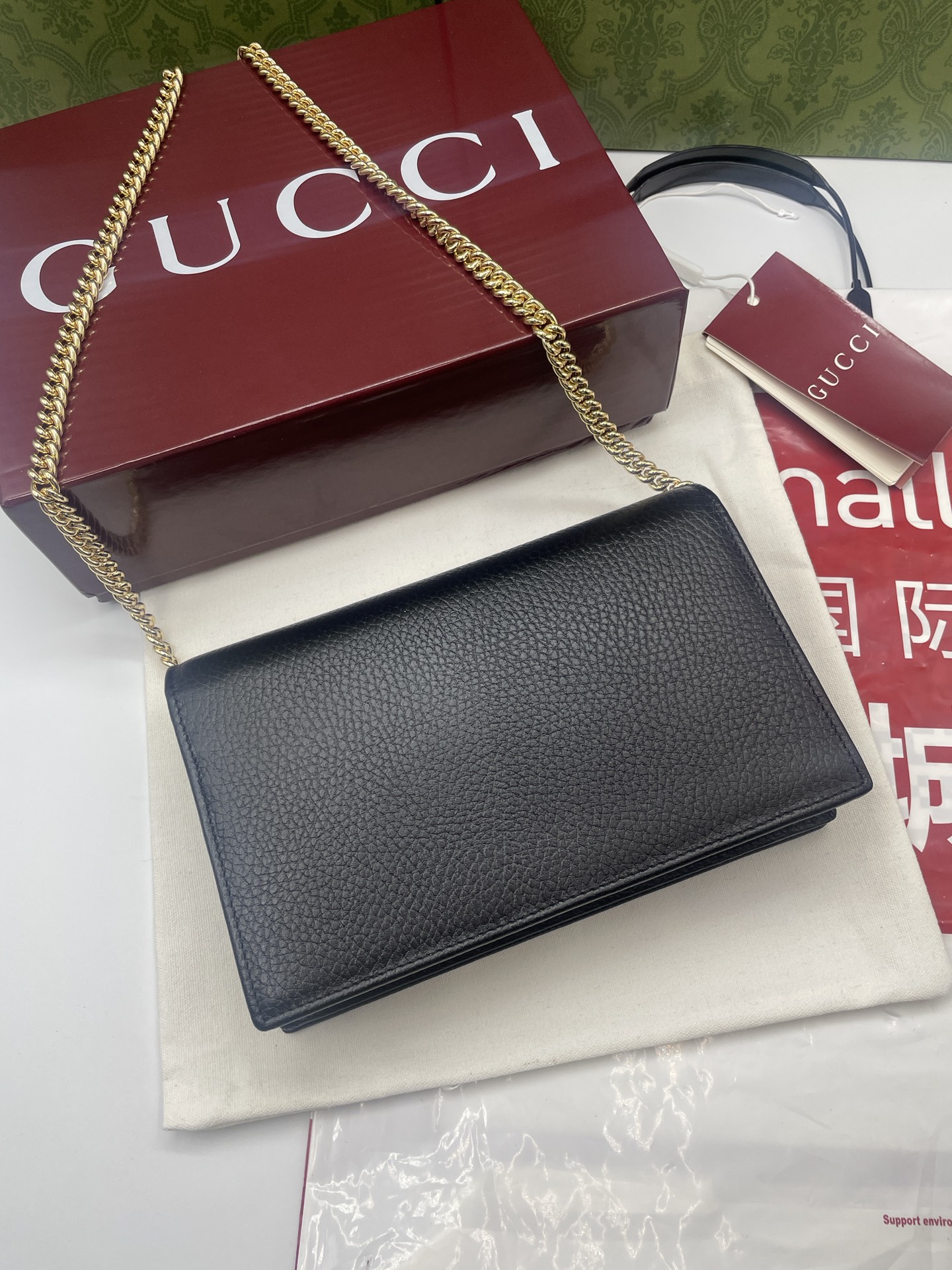 GUCCI 高仿GG Marmont 黑色荔枝皮鏈條包 氣質百搭單肩款｜歐美奢侈品精品推薦