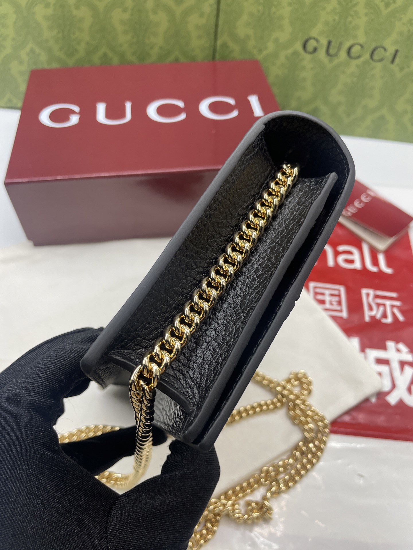 GUCCI 高仿GG Marmont 黑色荔枝皮鏈條包 氣質百搭單肩款｜歐美奢侈品精品推薦