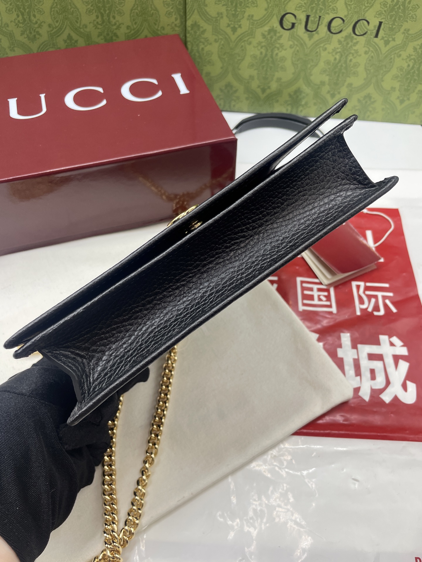 GUCCI 高仿GG Marmont 黑色荔枝皮鏈條包 氣質百搭單肩款｜歐美奢侈品精品推薦