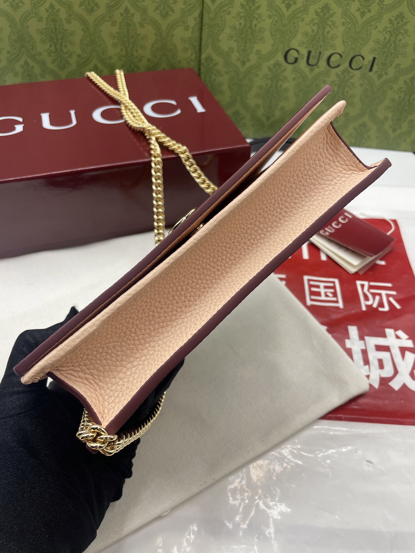 GUCCI 原單GG Marmont 酒紅色荔枝皮鏈條包 復古魅力｜歐美奢侈品精品推薦