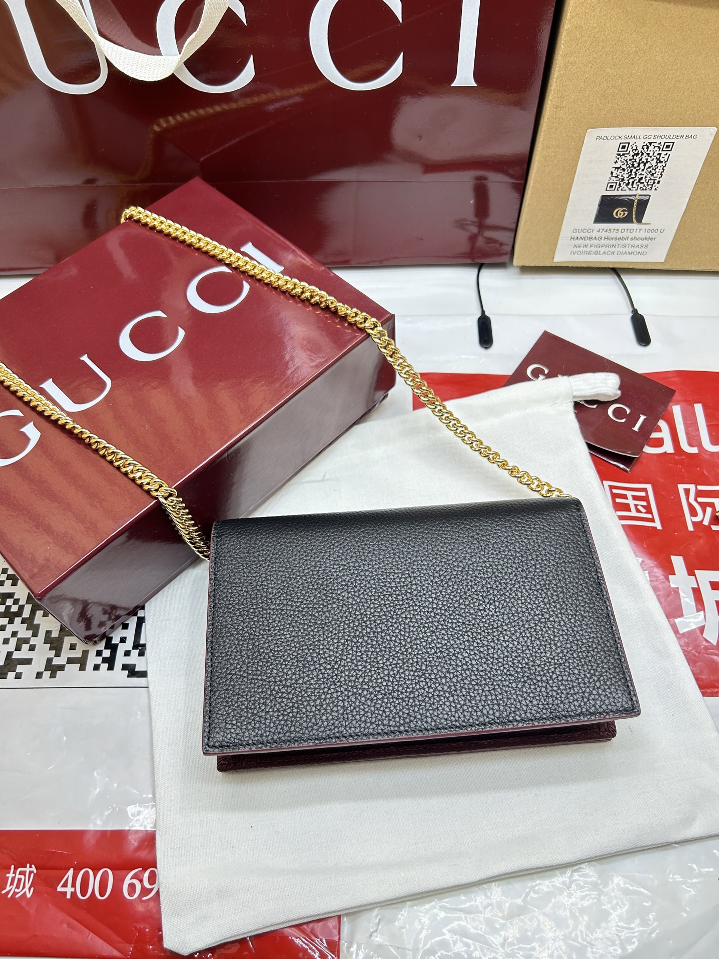 GUCCI A貨GG Marmont 黑紅拼色鏈條包 經典雙G設計｜歐美奢侈品精品推薦