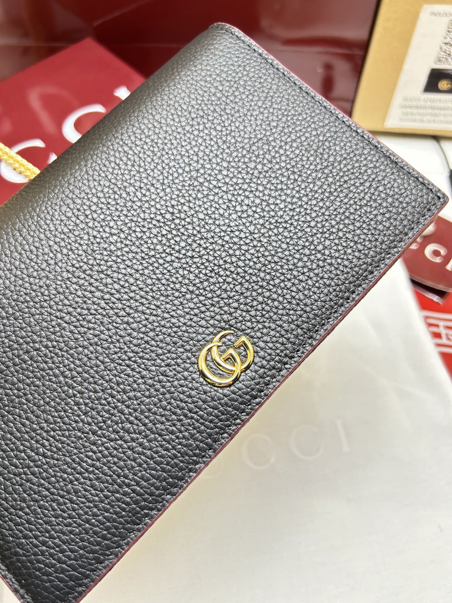 GUCCI A貨GG Marmont 黑紅拼色鏈條包 經典雙G設計｜歐美奢侈品精品推薦
